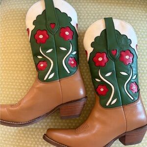 Dingo Green and Red Floral Cowboy Boots